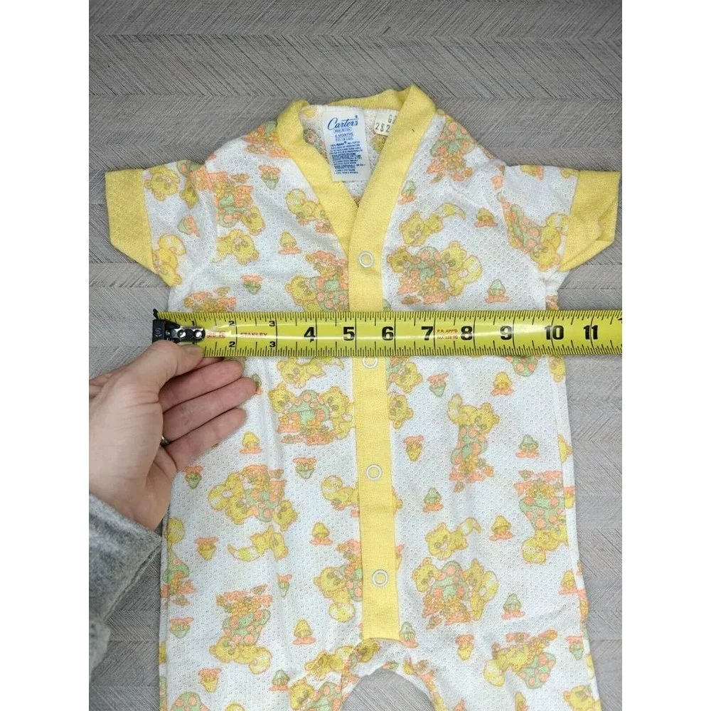 Vintage Carter's Baby Romper 6 Mo 18 Lbs Yellow Orange Mushrooms Raccoons